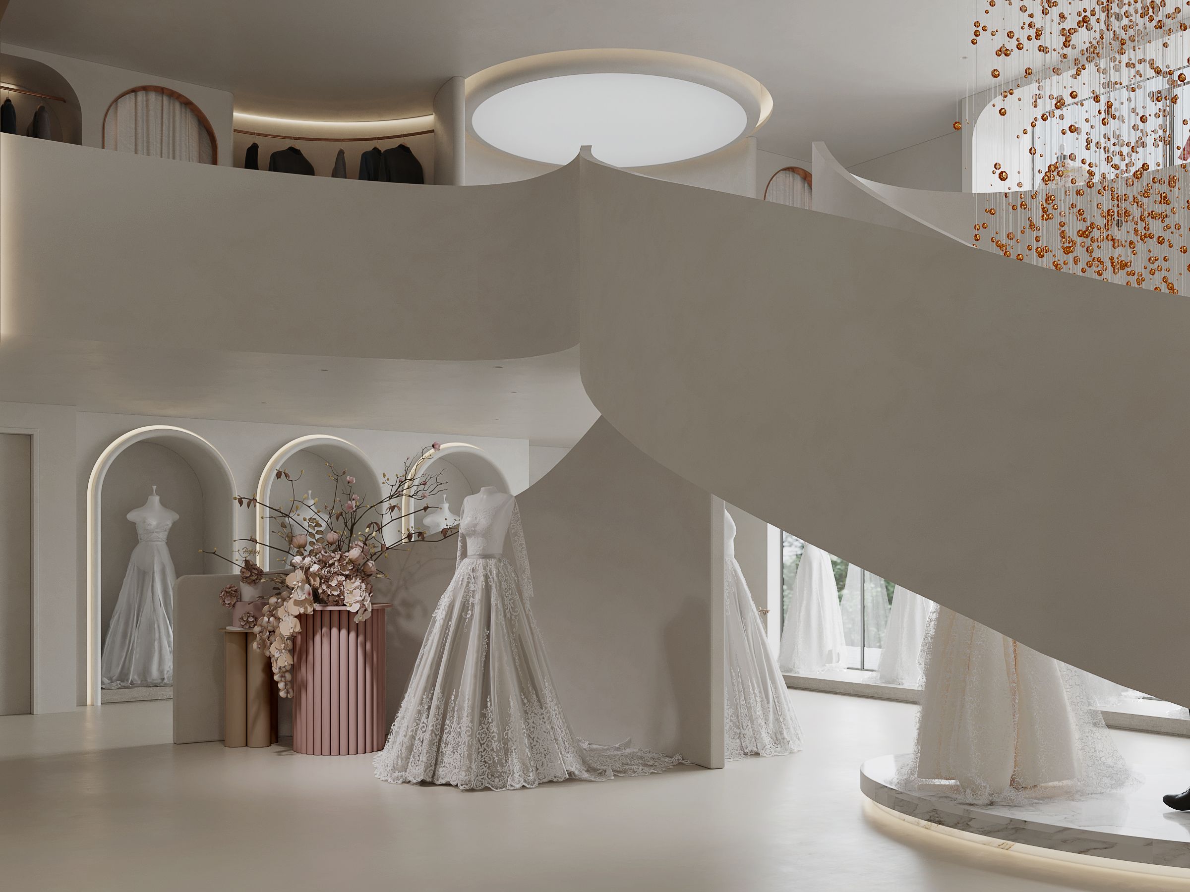 Sculptural bridal boutique showroom