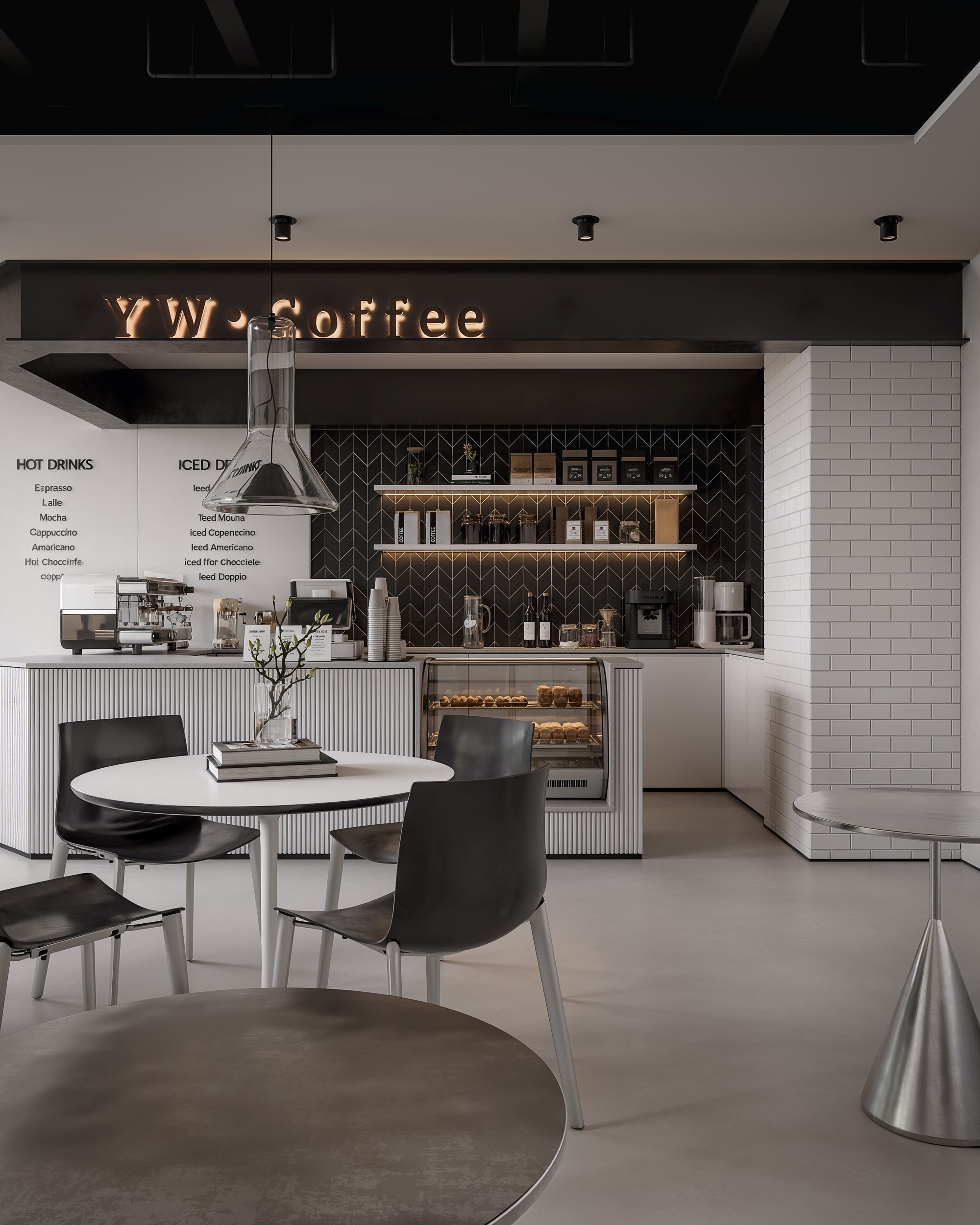 Café interior with counter and display
