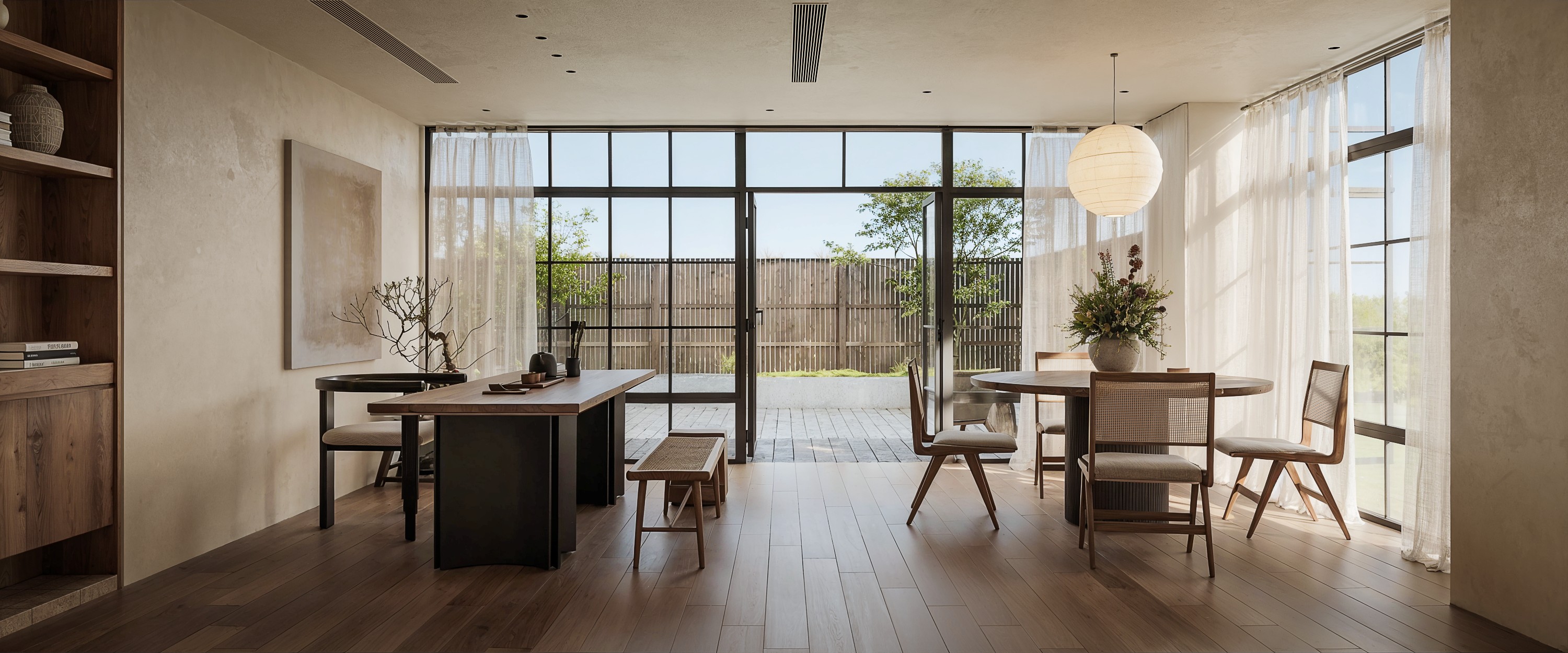 Panoramic living and dining space