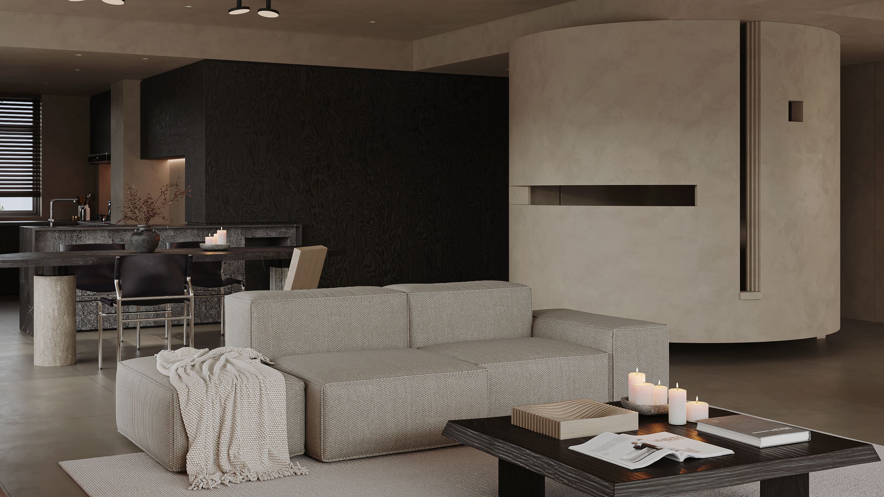 Open-plan living and dining space